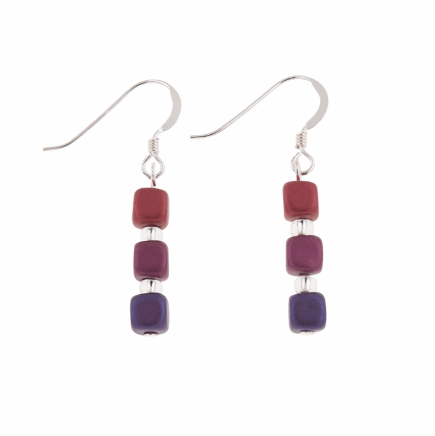 Satin cubes earrings purples