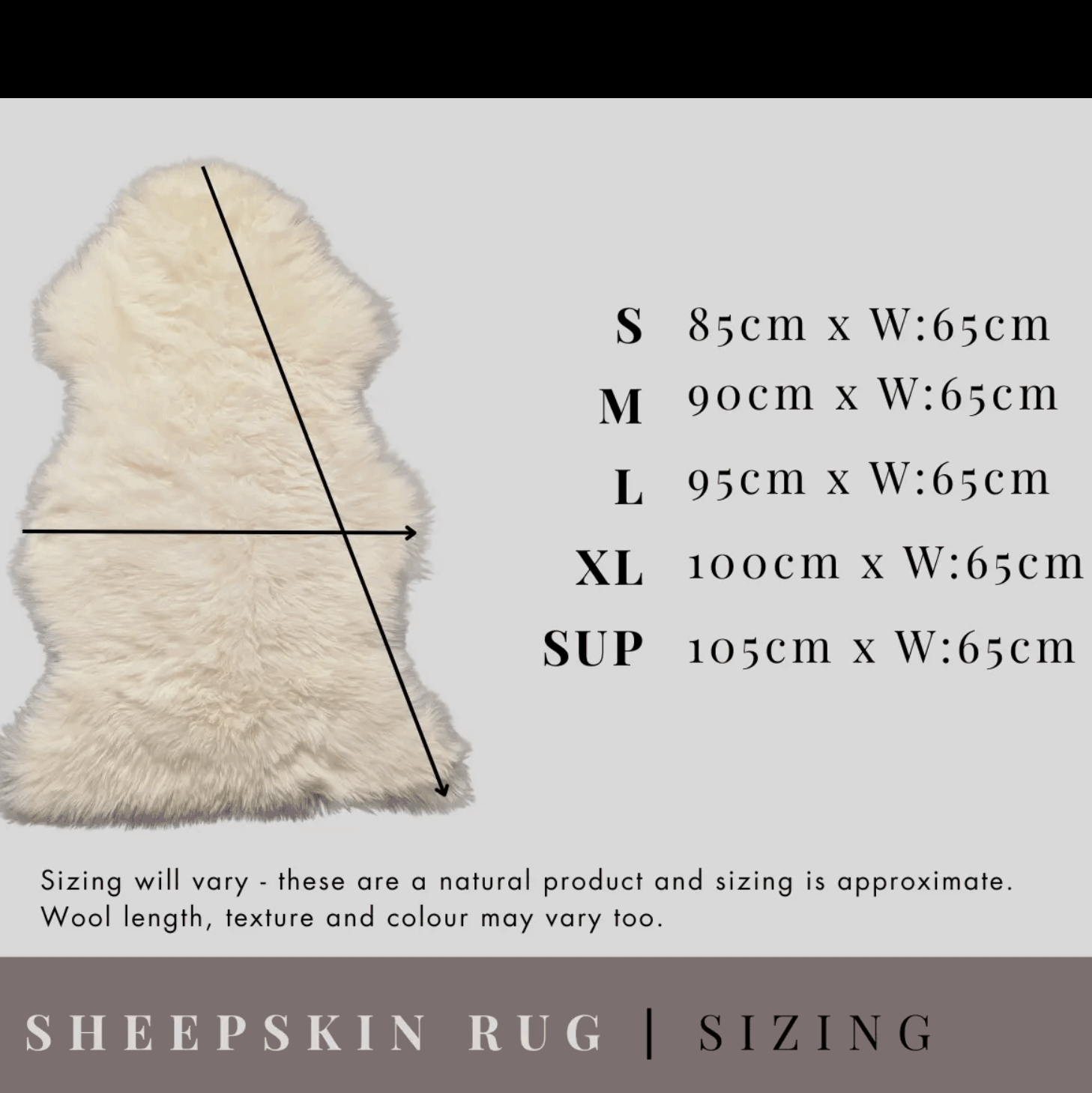 Sheepskin rug Sizes
