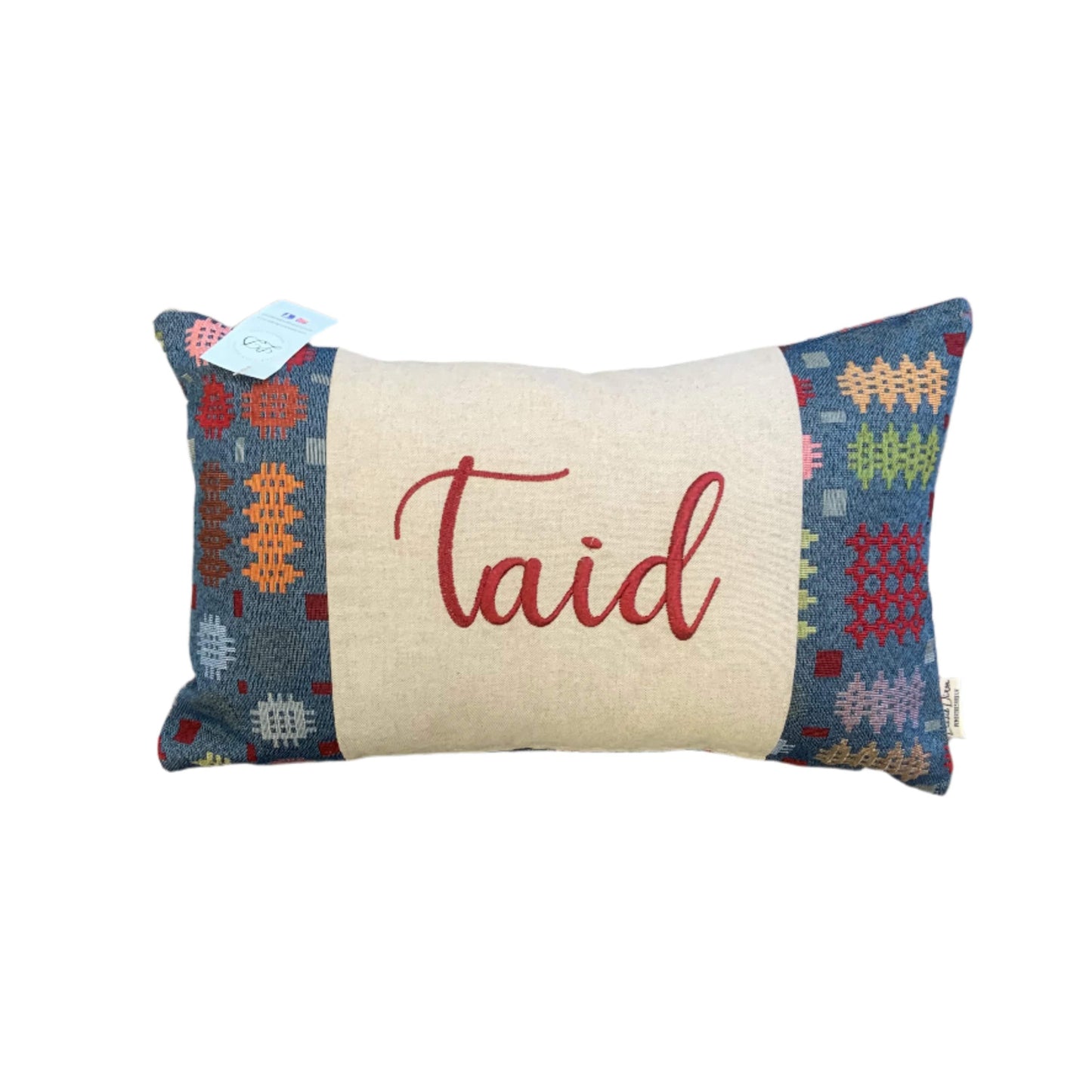 Taid Welsh tapestry design cushion - Blue