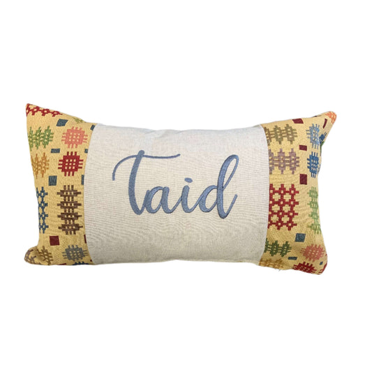 Taid Welsh tapestry design cushion - Mustard