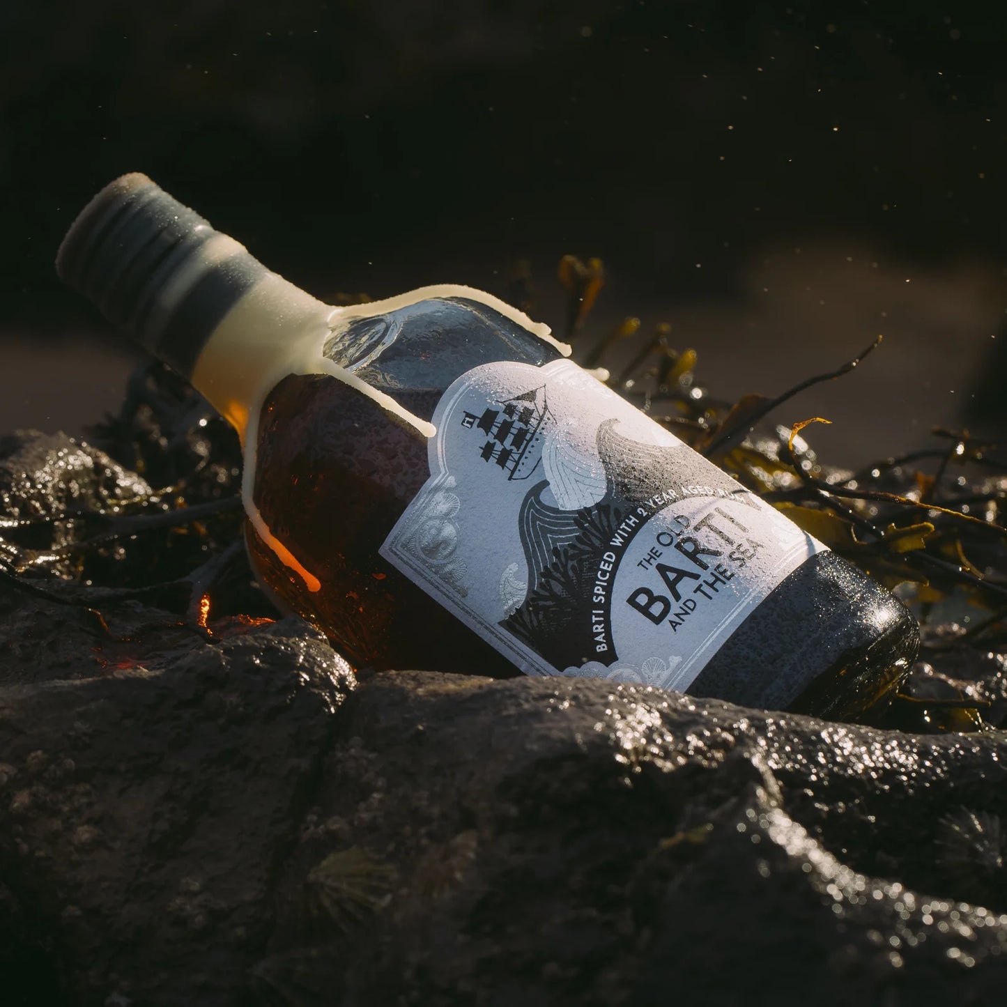 “The old Barti and the sea” barrel aged rum. A Welsh seaweed spiced rum. 