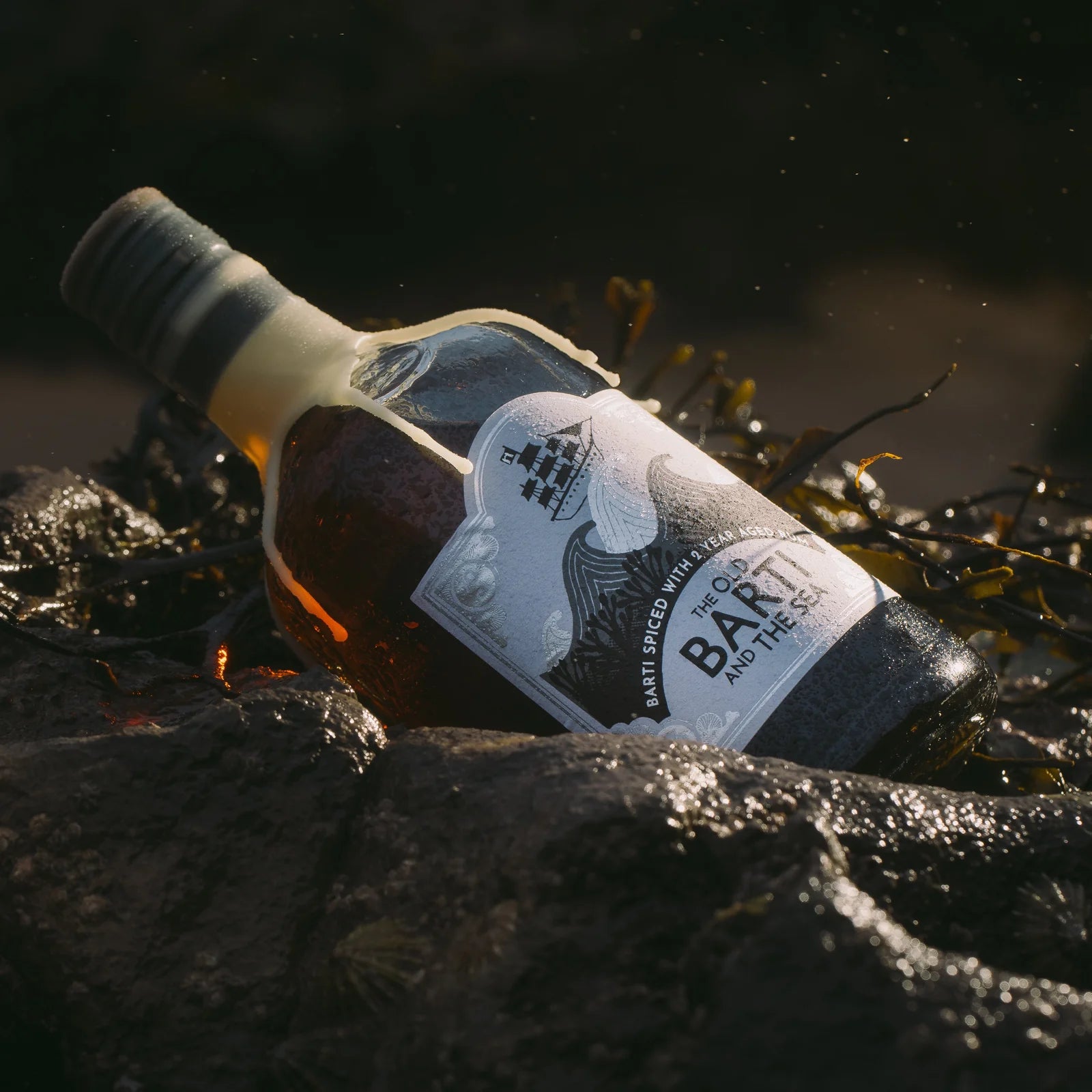 “The old Barti and the sea” barrel aged rum. A Welsh seaweed spiced rum. 