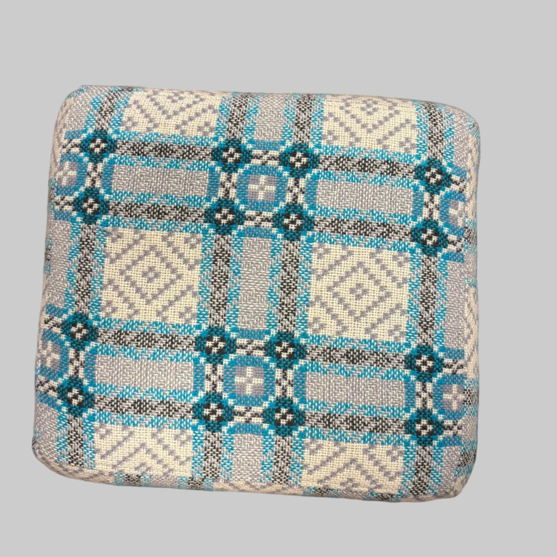Top of Blue Welsh tapestry footstool