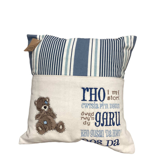 Welsh blue teddy cushion 