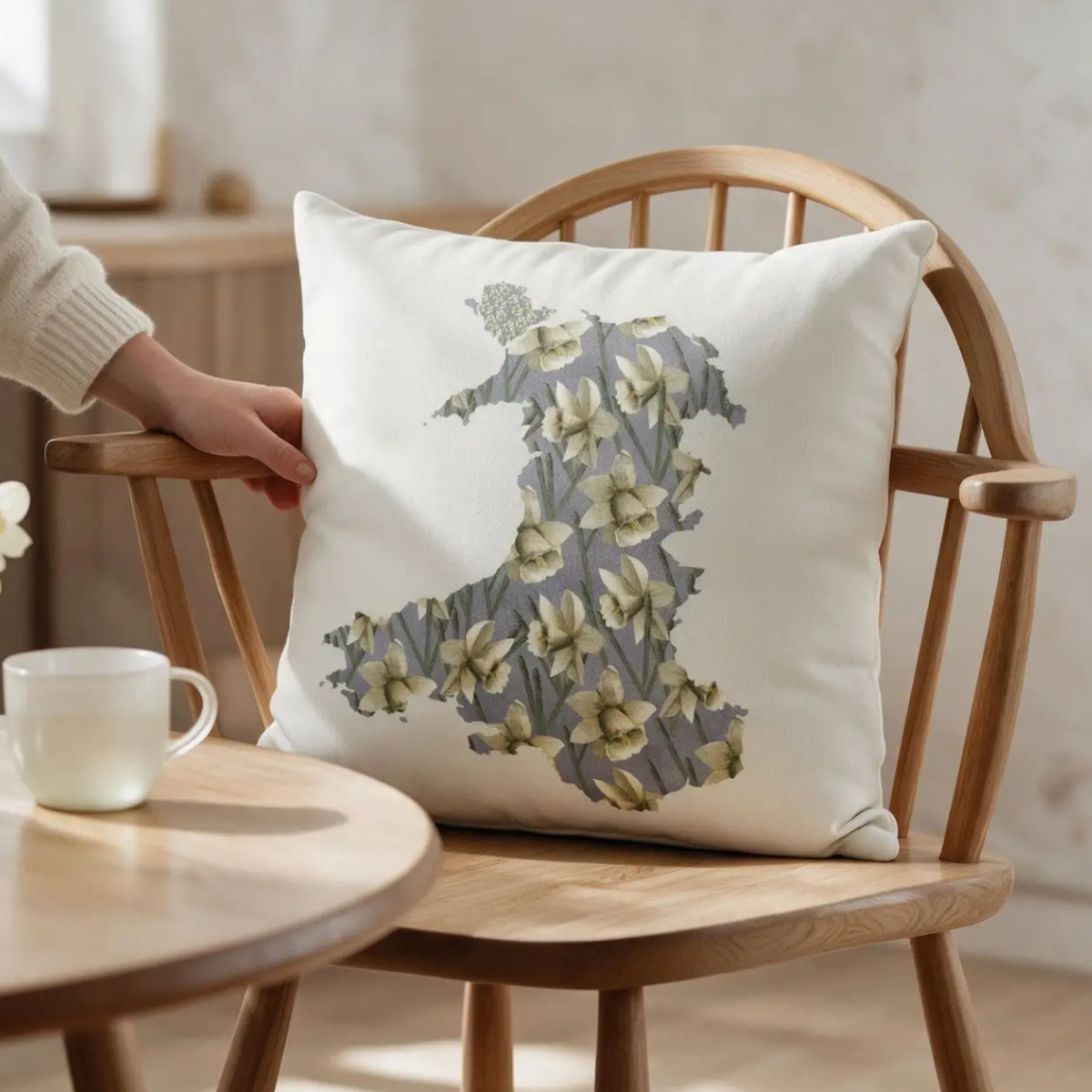 Welsh map cushion in daffodil design 