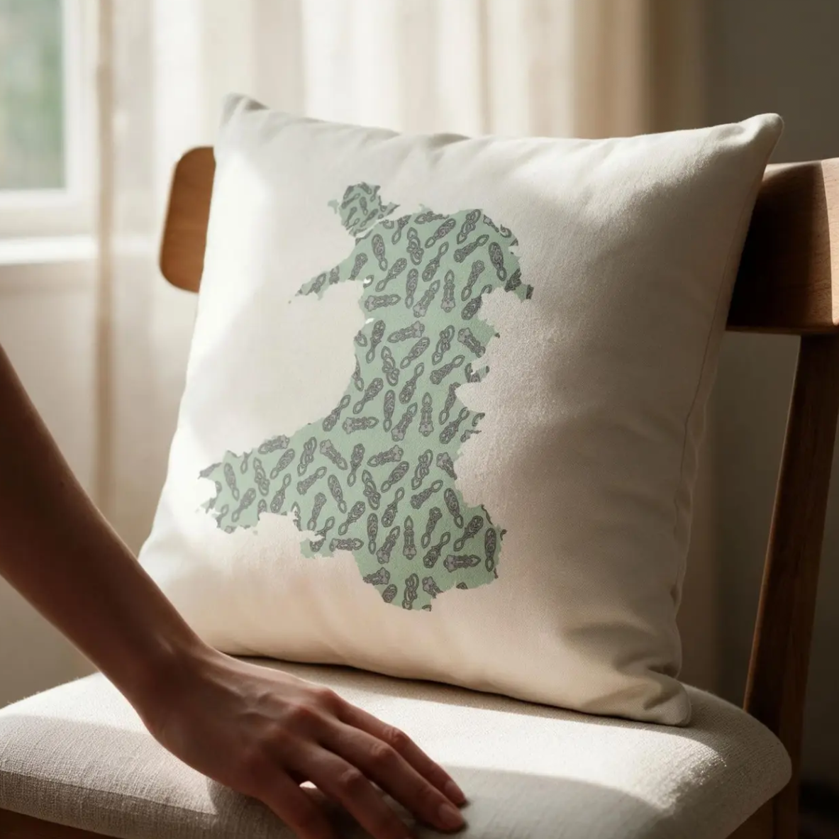 Welsh map cushion in love spoon design 