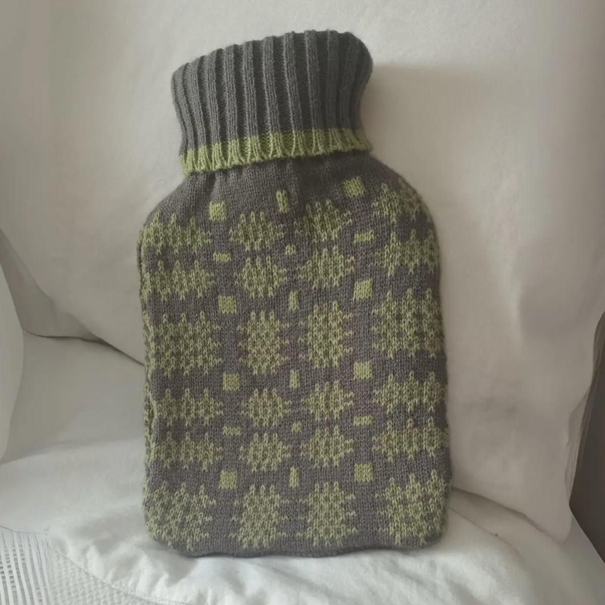 Welsh tapestry design hot water bottle Green and grey
