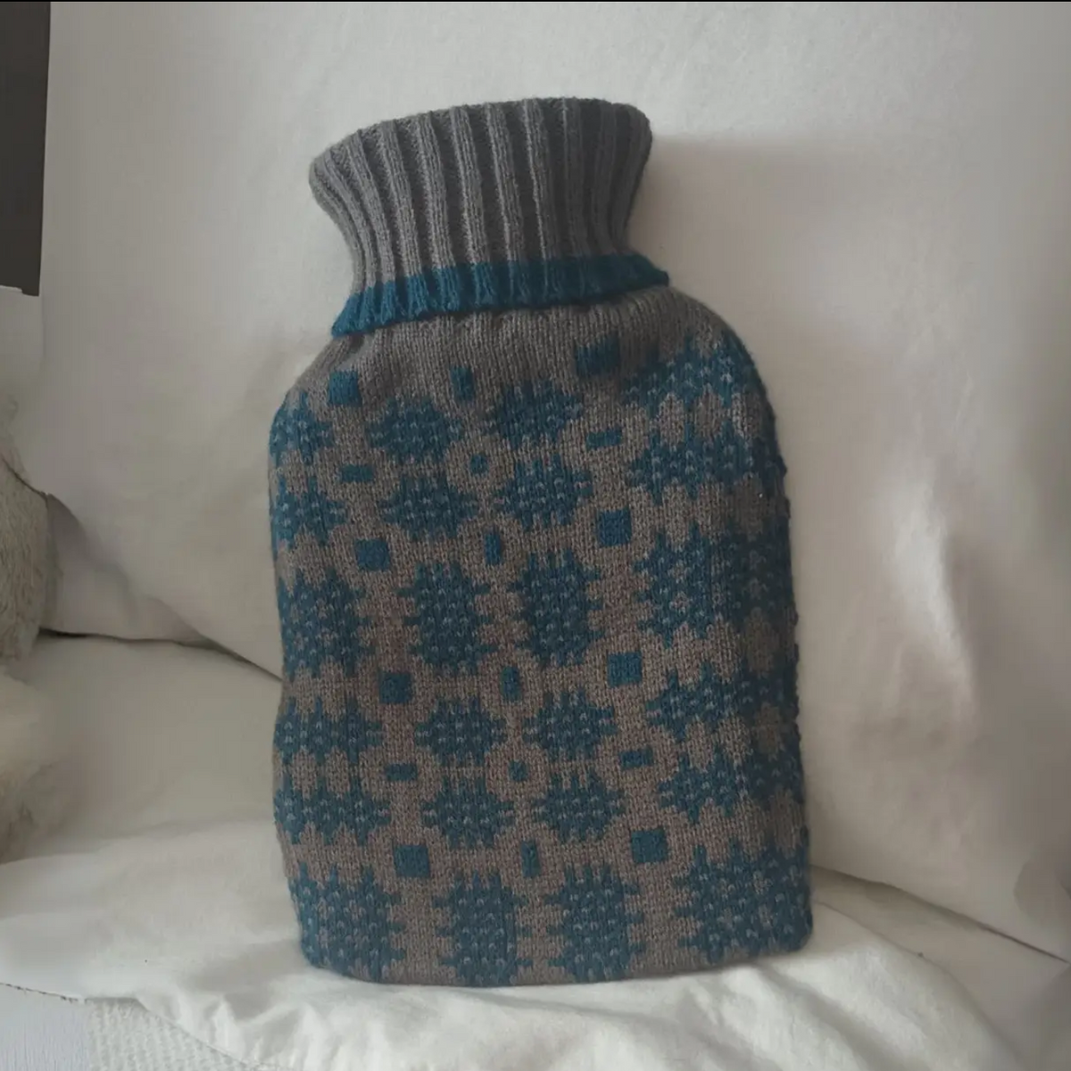 Welsh tapestry design hot water bottle Teal and grey