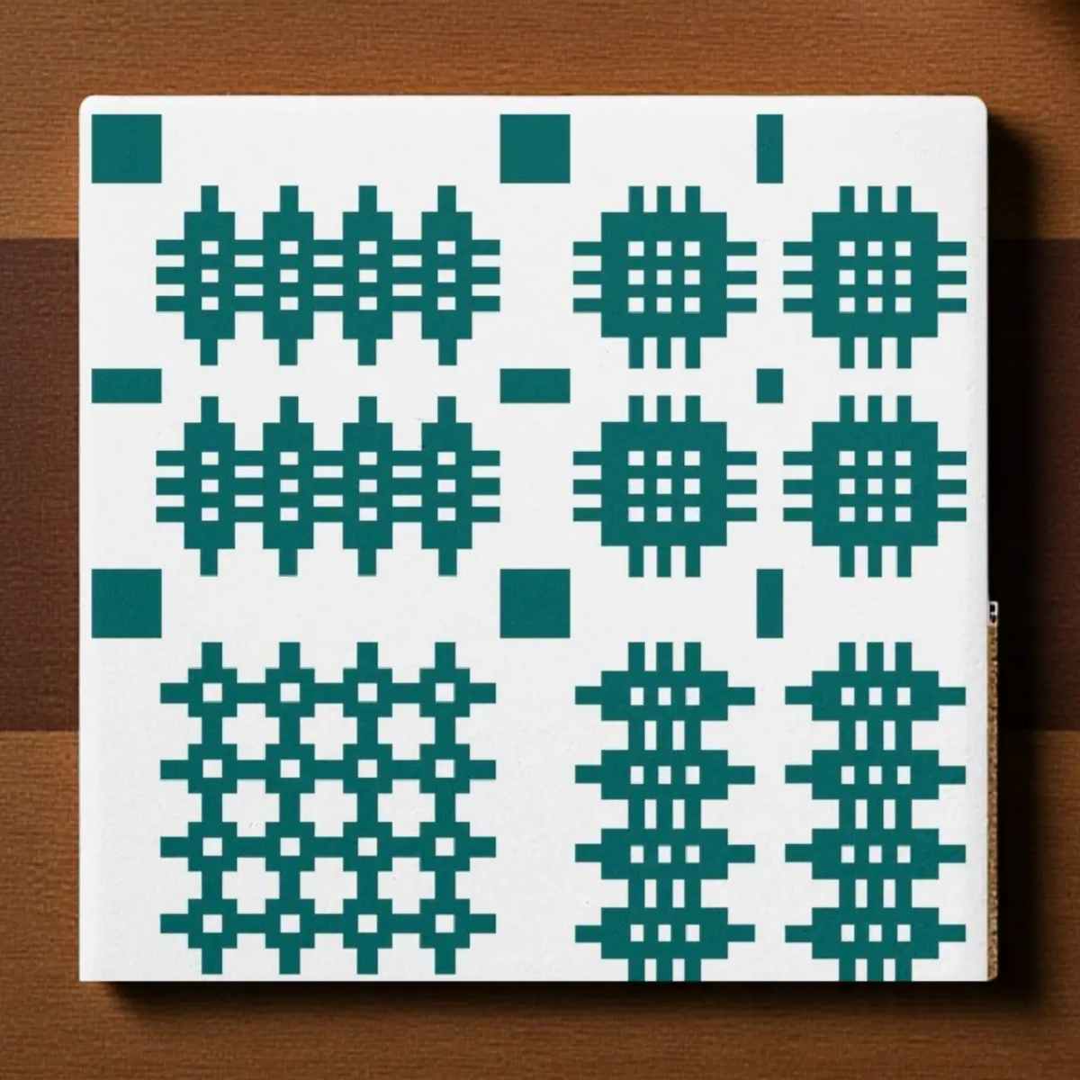 Welsh tapestry design ceramic coasters White and teal