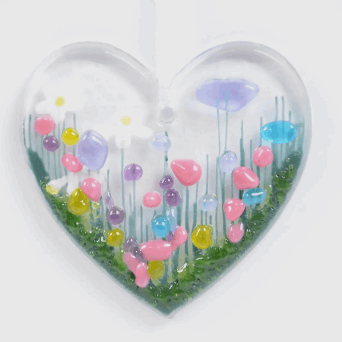 Wildflower glass heart decoration 