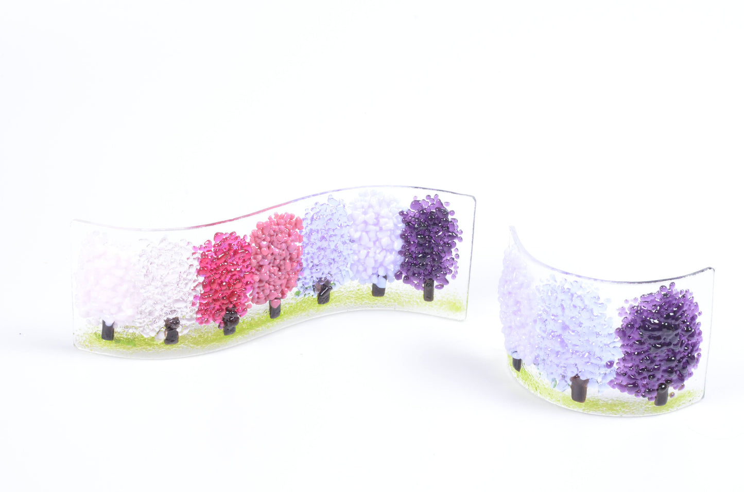 Handmade Fused Glass - Pink Purple Gradient Trees Wave - Gifts of Wales