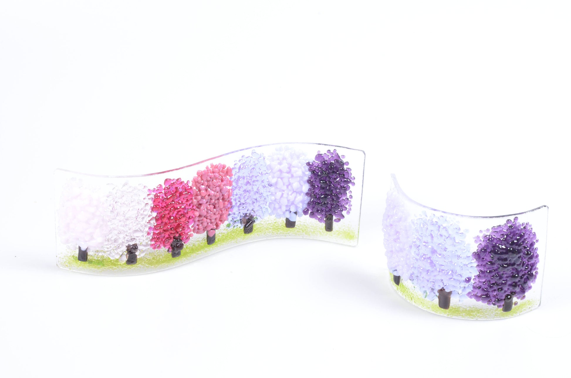 Handmade Fused Glass - Pink Purple Gradient Trees Wave - Gifts of Wales