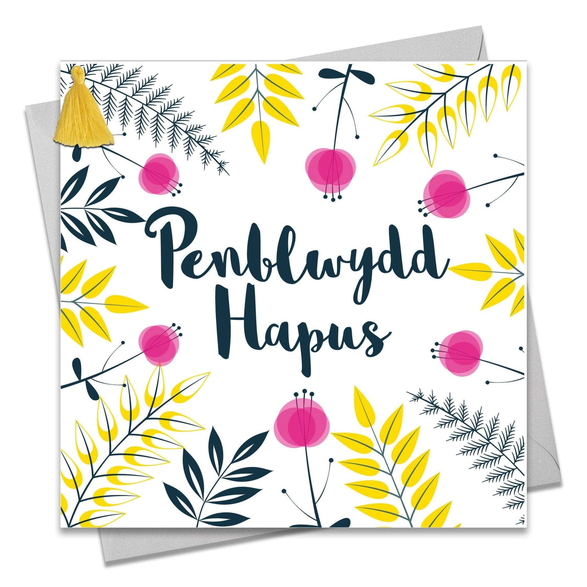 Welsh Birthday Card, Penblwydd Hapus, Spring Flowers, Tassel Embellished - Gifts of Wales