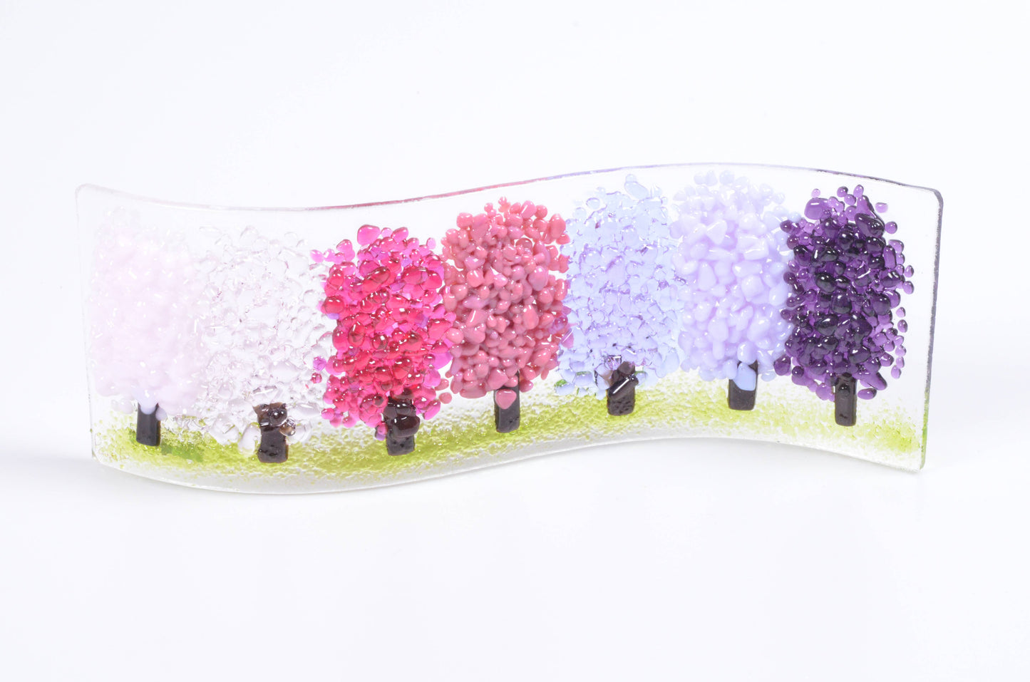 Handmade Fused Glass - Pink Purple Gradient Trees Wave - Gifts of Wales