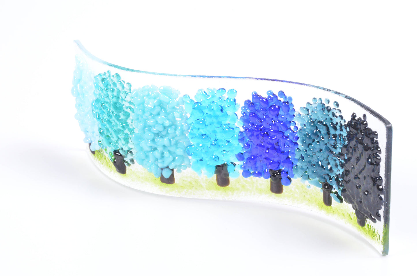 Blue Trees Fused Glass Wave - Gifts of Wales