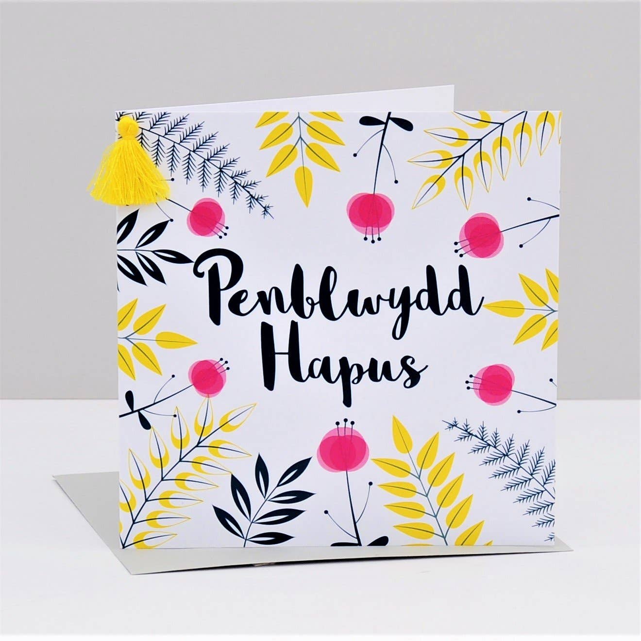 Welsh Birthday Card, Penblwydd Hapus, Spring Flowers, Tassel Embellished - Gifts of Wales