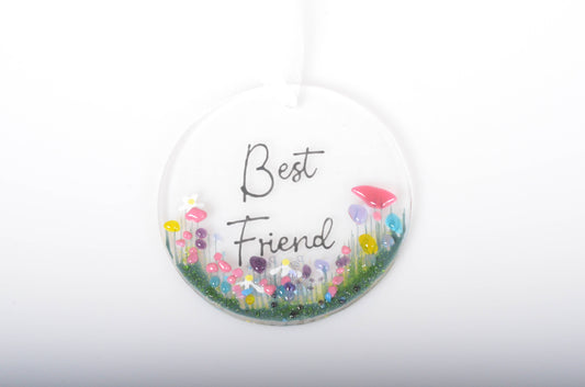 Handmade Fused Glass Hanging Decoration - 'Best Gardener' - Gifts of Wales