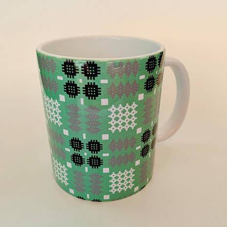 Welsh Tapestry Blanket Print Mug: Blue - Gifts of Wales