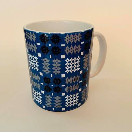 Welsh Tapestry Blanket Print Mug: Blue - Gifts of Wales