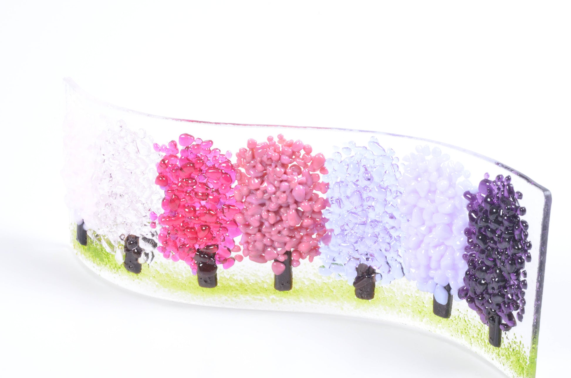 Handmade Fused Glass - Pink Purple Gradient Trees Wave - Gifts of Wales