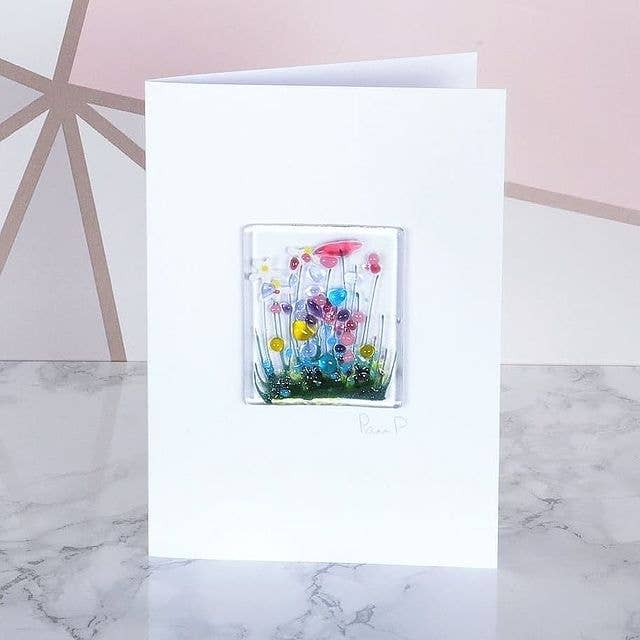 Handmade Fused Glass  Greeting Card - Wildflower Card - Gifts of Wales