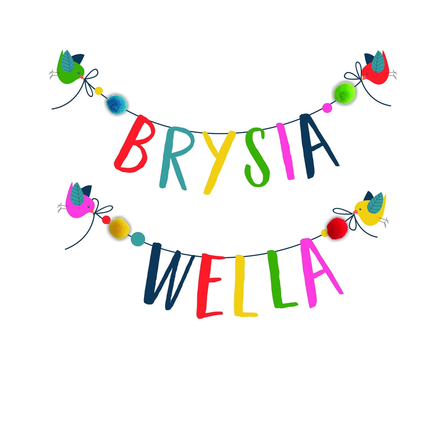 Welsh Get Well Card, Banner, Get Well Soon, Embellished with colourful pompoms - Gifts of Wales