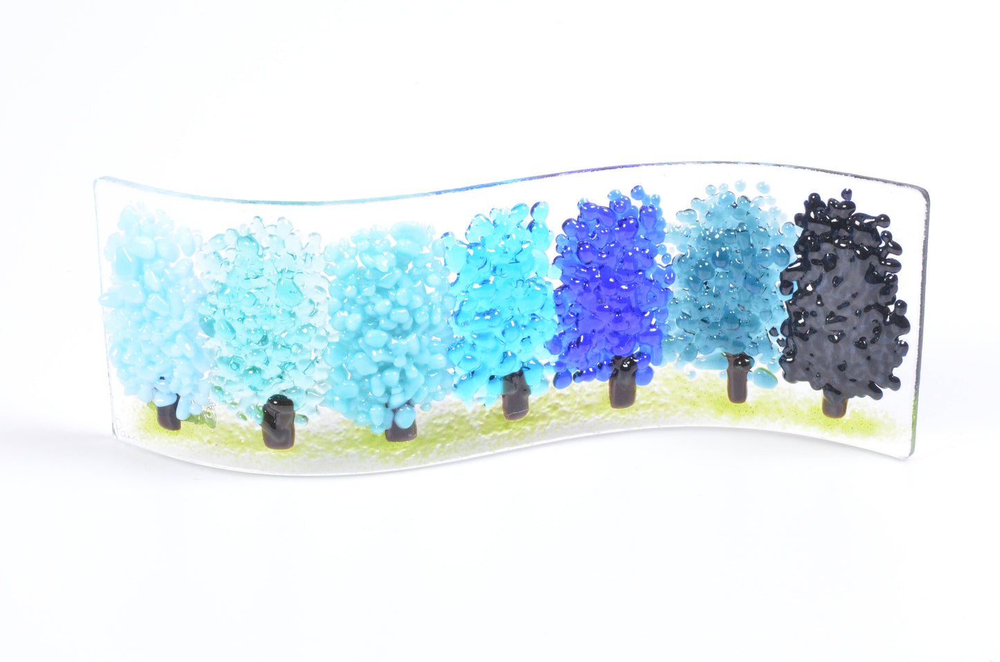 Blue Trees Fused Glass Wave - Gifts of Wales