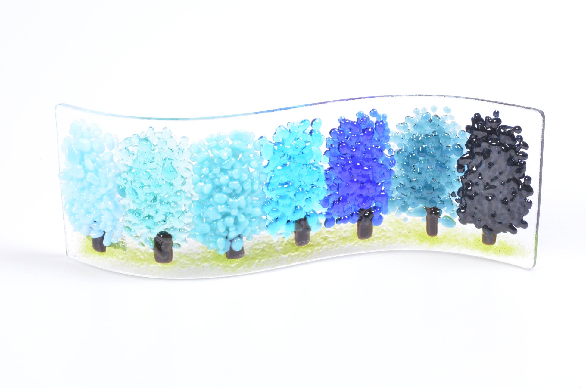 Blue Trees Fused Glass Wave - Gifts of Wales