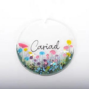 Cariad fused glass decoration.